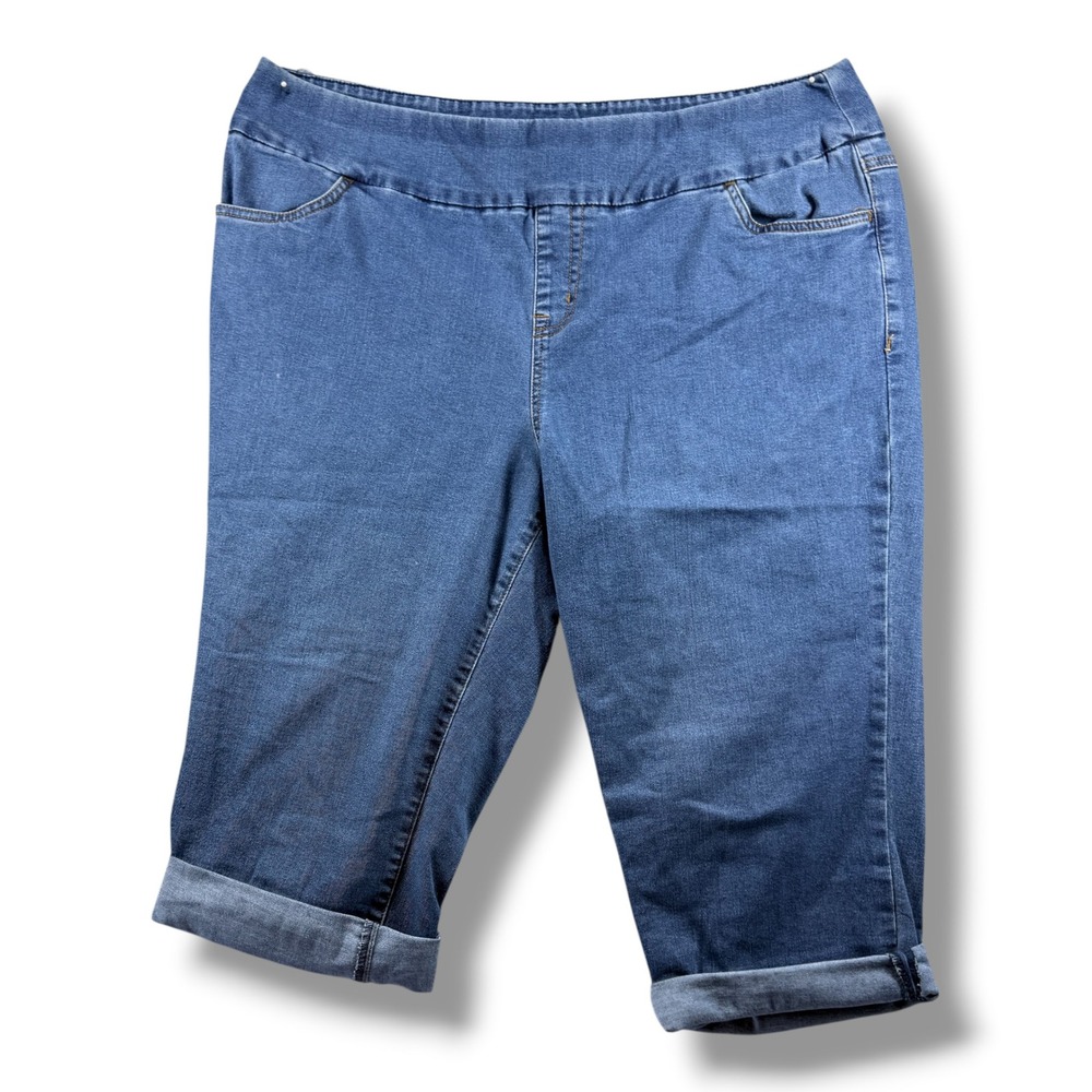 Women with Control Prime Stretch Denim Capri Pants Blue Cuffed Size 22W